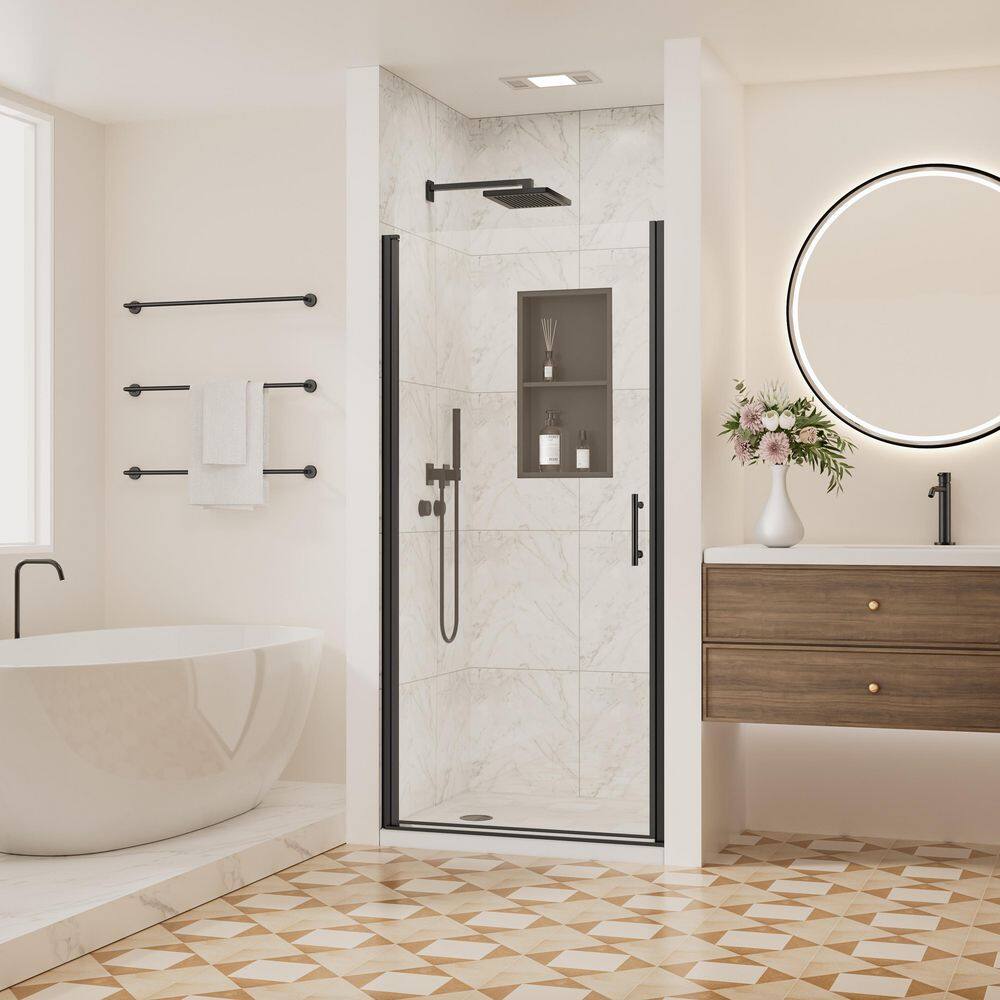 32-33 in. W x 72 in. H Pivot Swing Frameless Shower Door with Nano-Coated Clean Tempered Glass in Matte Black price history on PriceWatchPro
