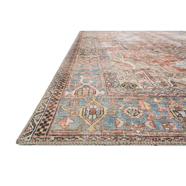 Loren Terracotta/Sky 1 ft. 6 in. x 1 ft. 6 in. Sample Distressed Bohemian Printed Area Rug