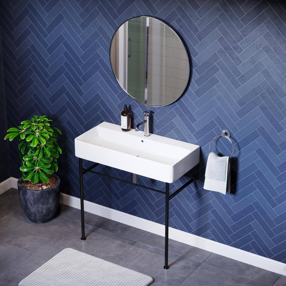Swiss Madison Carre 36 in. Ceramic Console Sink White Basin Black