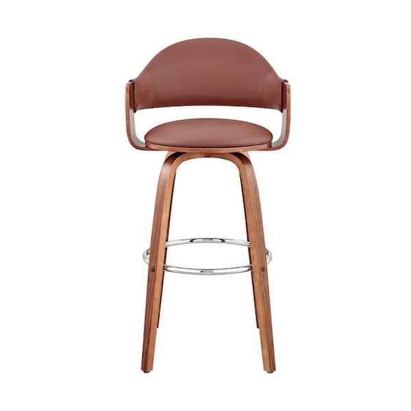 HomeRoots 26 in. Rich Brown Faux Leather Walnut Wood Bar Stool
