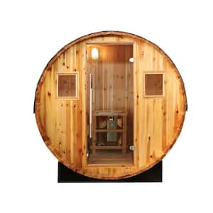 Solace 2-Person Indoor or Outdoor Cedar Wet/Dry Barrel Sauna with Shingled Roof and Harvia Electric Heater