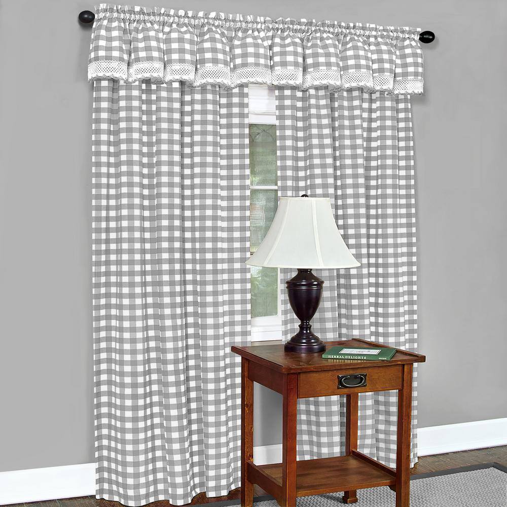 Grey and White Buffalo Check Rod Pocket Drape Panel