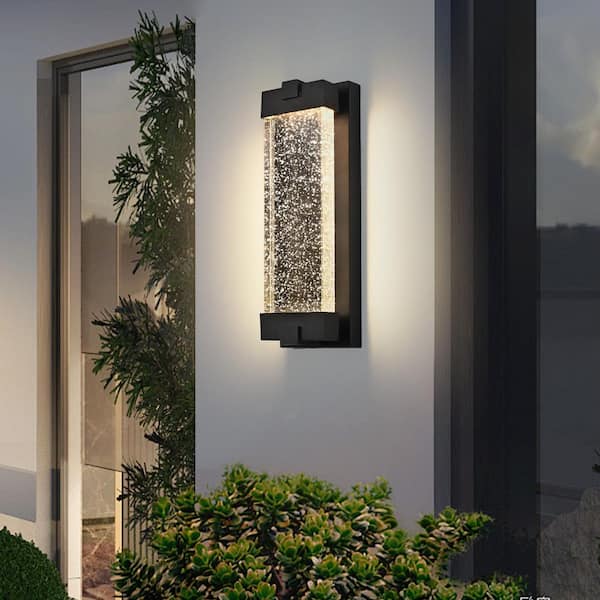 1-Pack Black Weatherproof Aluminum Finish Outdoor Coach Sconce Wall Light with Bubble Crystal Glass, LED Source, 3000K