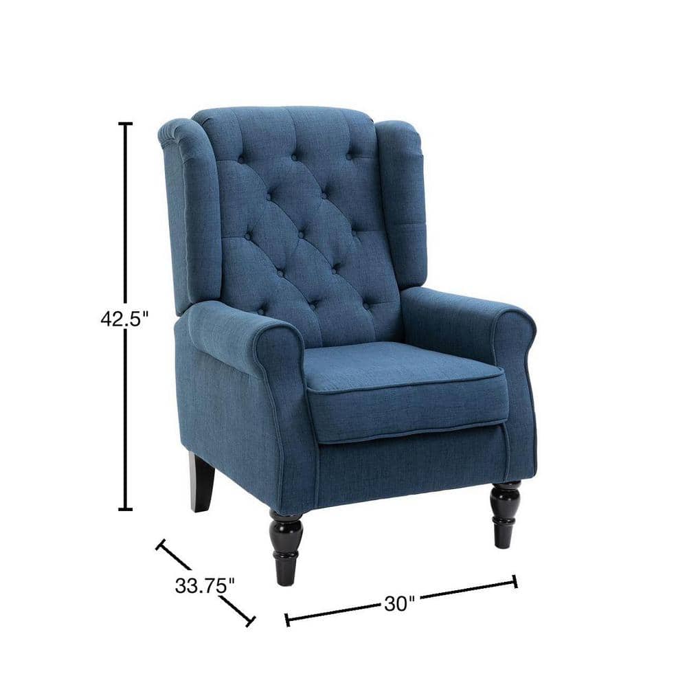 Blue Button-Tufted High Wingback Accent Chair with Wood Legs