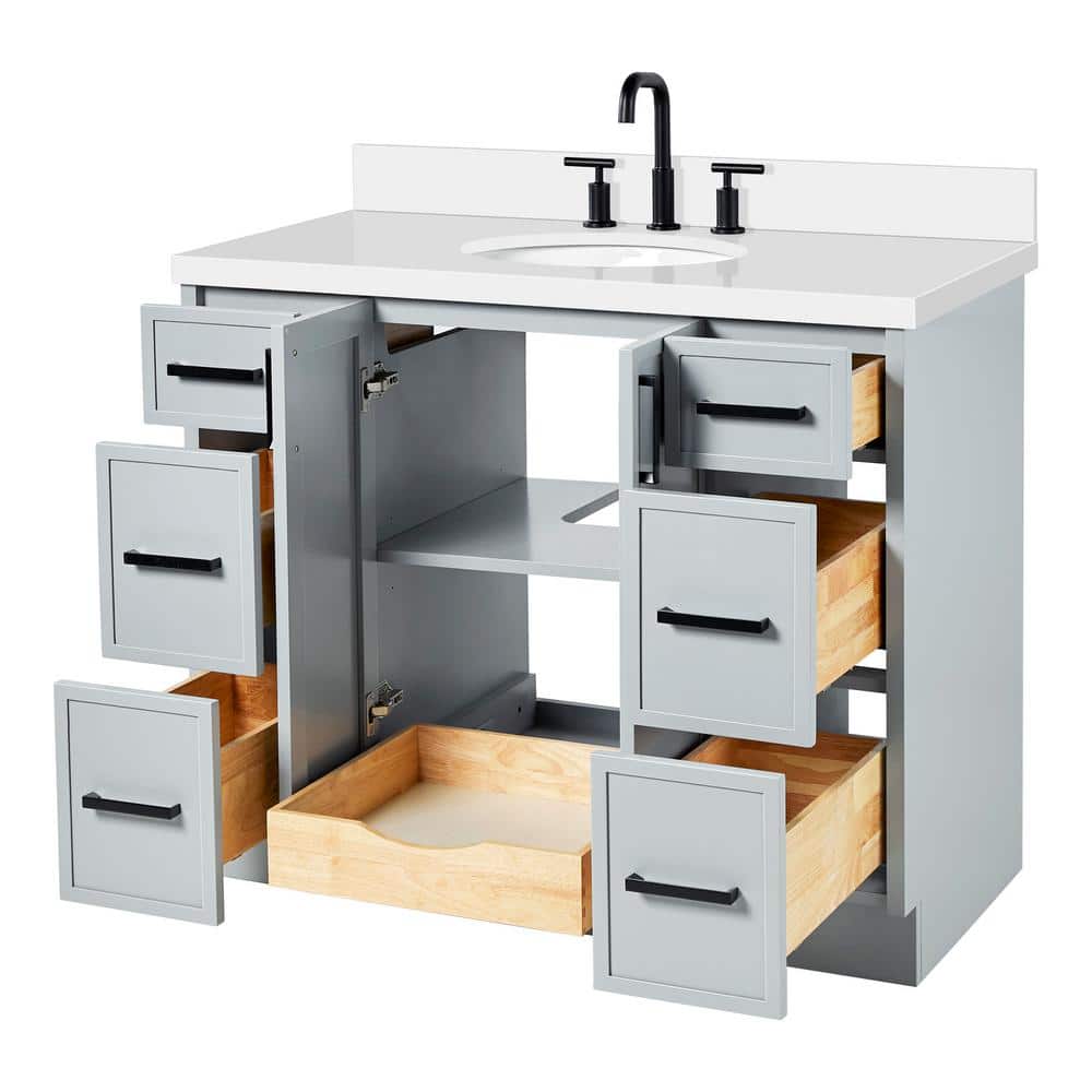 Kelly 43" Light Gray Wood Single Vanity with White Quartz Top