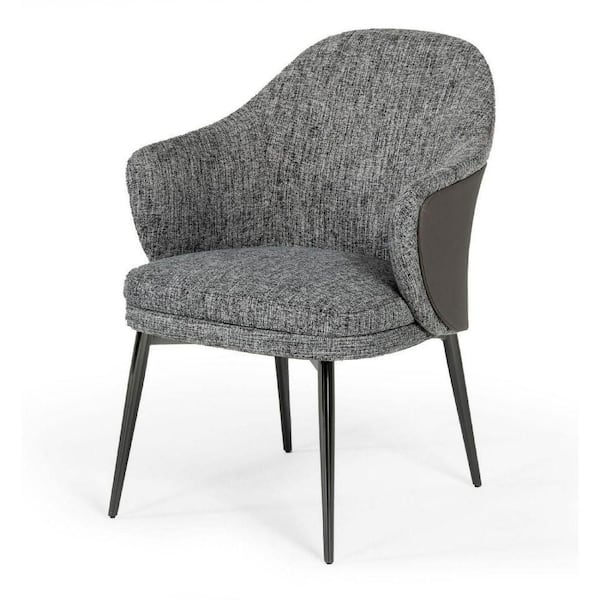 Benjara Modern Gray and Black Vegan Faux Leather and Metal Solid Back Dining Chair