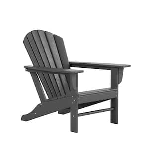 Mason Gray 3-Piece Poly Plastic Outdoor Patio Classic Adirondack Fire Pit Chair Set With 2-Chairs and Side Table