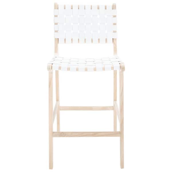 SAFAVIEH Adah 27.16 in. White/Natural Wood Frame Counter Stool