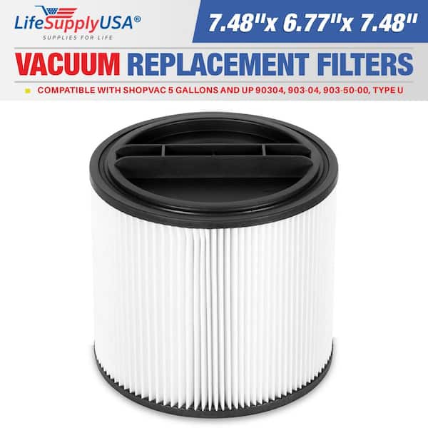 LifeSupplyUSA Wet/Dry Vacuum Replacement Cartridge Filter for ShopVac Models 5 Gal. and Up, Type U