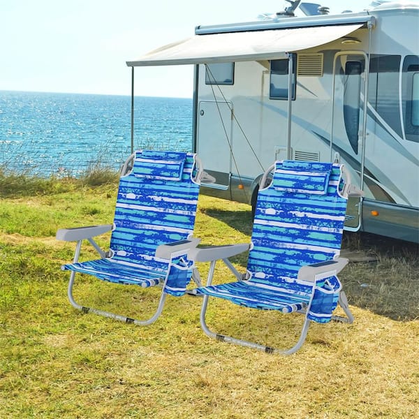 Costway Navy Aluminum Folding Beach Chair Adult Lightweight