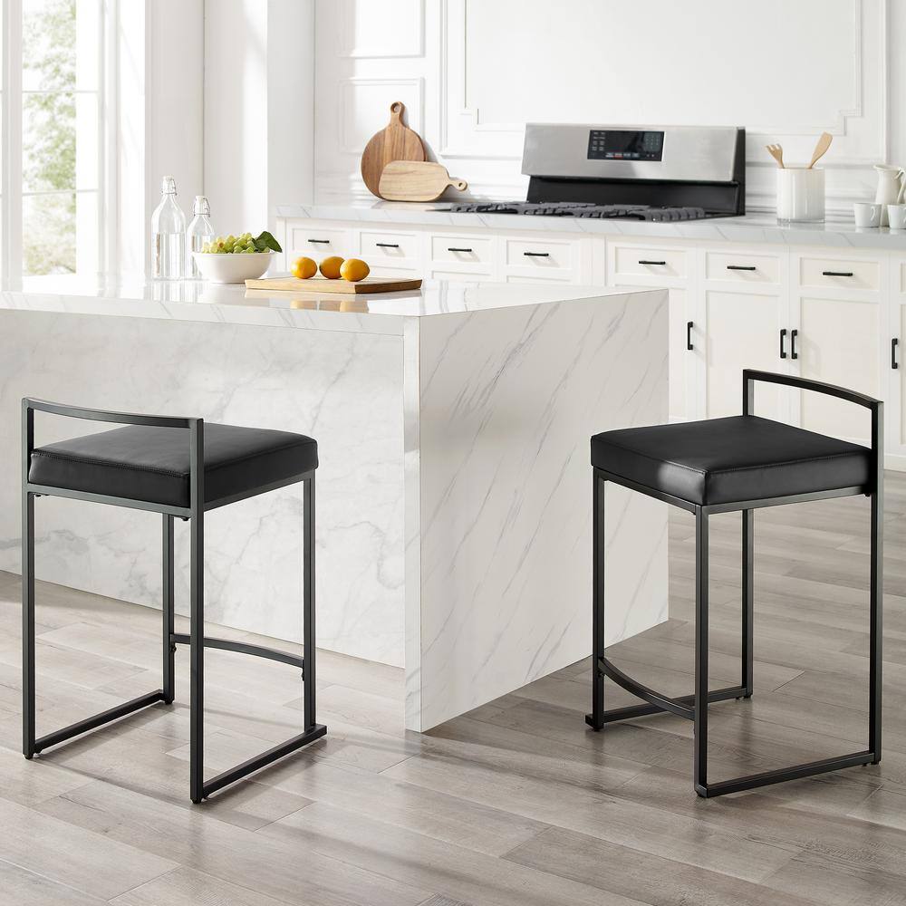 Harlowe Matte Black Vegan Leather Counter Stools, Set of 2