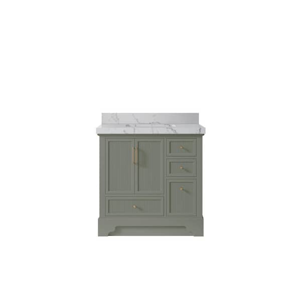 Willow Collections Alys 36 in. W x 22 in. D x 36 in. H Single Sink Bath Vanity Center in Evergreen with 2 in. Venatino Qt. Top