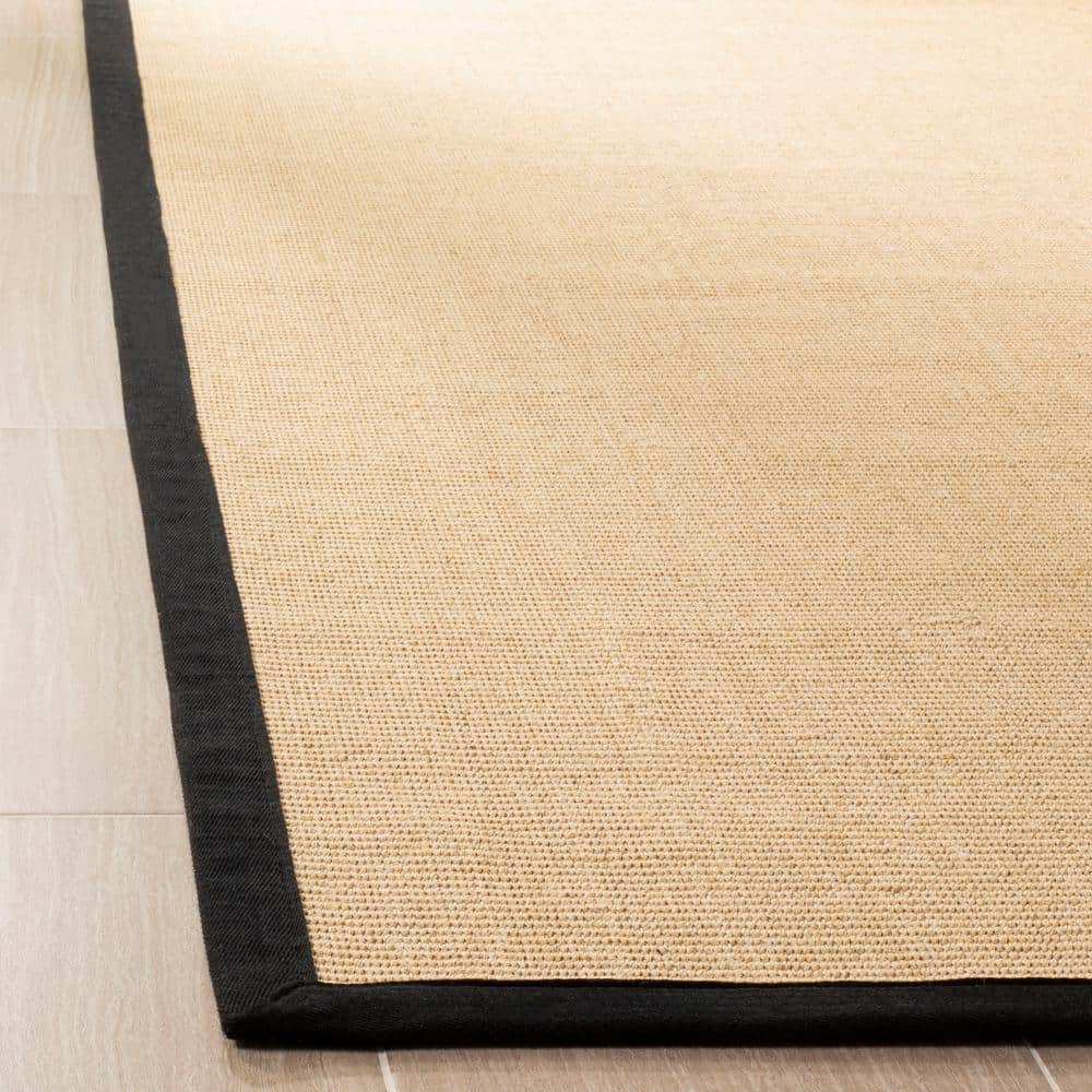 Beige and Black Sisal Runner Rug with Border, 2'6" x 6'