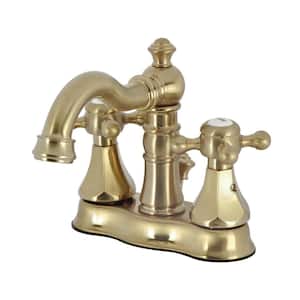 Metropolitan 4 in. Centerset 2-Handle Bathroom Faucet with Pop-Up Drain in Brushed Brass
