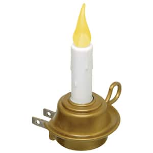 4.25 in. Antique Brass Amber LED Rotating Candle Night Light with Base