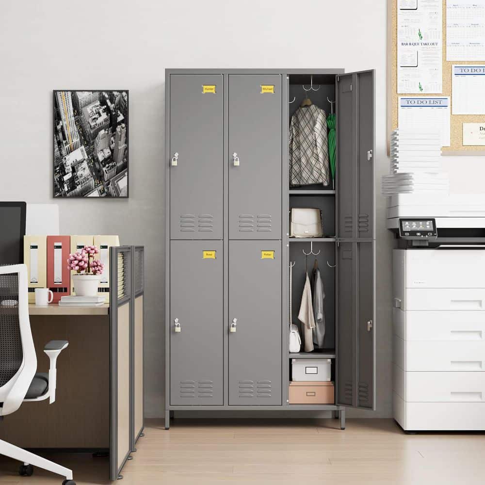Boyel Living Dark Grey 72 in. H Metal Storage Cabinet with Hooks
