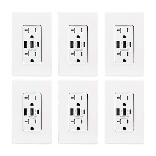 ELEGRP 21W USB Wall Outlet with Type A and Type C USB Ports, 20 Amp Tamper Resistant, with Screwless Wall Plate,White (1 Pack)