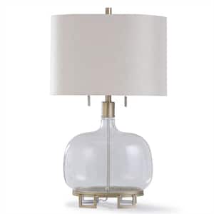 Helston 31.5 in. Clear Glass and Silver Steel Bedside Lamp