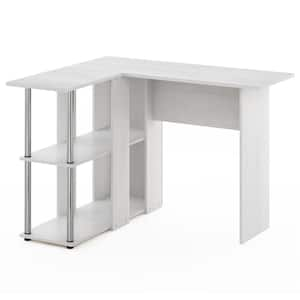 Abbott 41.1 in. L-Shaped White Oak/Chrome Writing Desk with Shelves