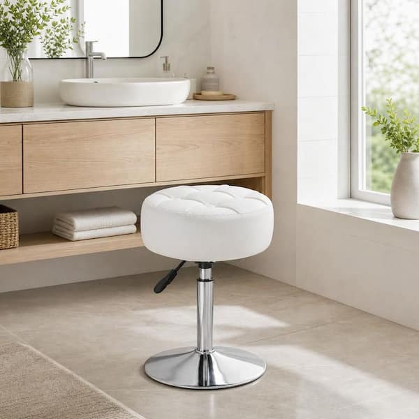 Numhew White Faux Leather 15.8 in. to 20.7 in. Adjustable Vanity