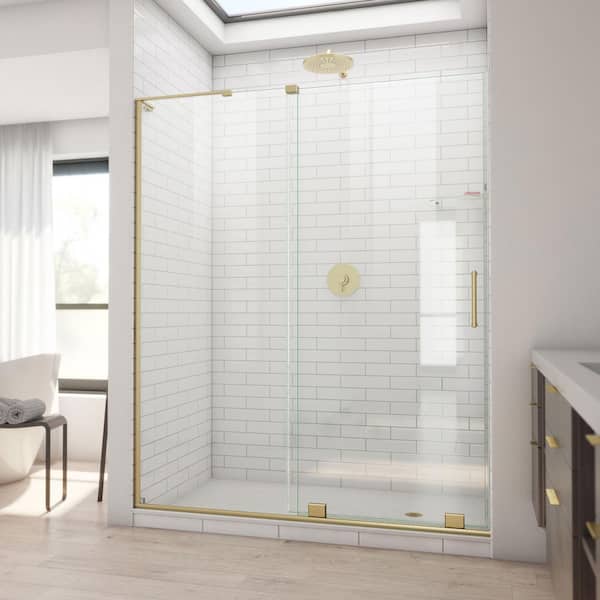 DreamLine Mirage-X 56 in. to 60 in. W x 72 in. H Frameless Sliding Shower Door in Brushed Gold with Clear Glass