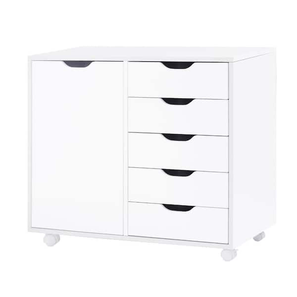 MAYKOOSH White, 5-Drawer with Shelf, Office File Cabinets Wooden File Cabinets for Home Office Lateral File Cabinet