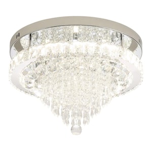 19.68 in. Chrome 2-Tier Luxury Crystal Flush Mount LED Ceiling Light, for Living Room Bedrooms Dining Room