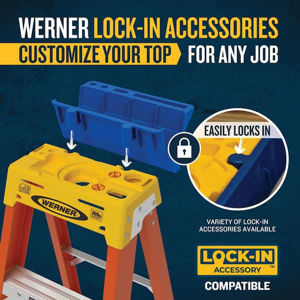 Werner - 6 ft. Fiberglass Step Ladder (10 ft. Reach Height) with 300 lb. Load Capacity Type IA Duty Rating