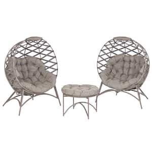 Cozy Patio Ball Chair 3-Piece Metal with Conversation Set in Crossweave Sand