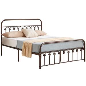 Classic Bed Frame, Purple Bronze Metal Frame, Queen Size Platform Bed with Victorian Style Iron-Art Headboard