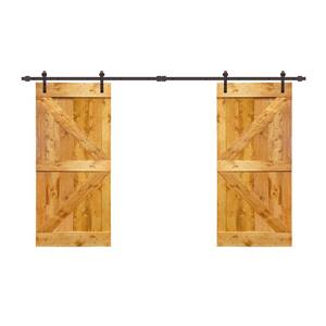60 in. x 84 in. K Series Colonial Maple Stained Solid Pine Wood Interior Double Sliding Barn Door with Hardware Kit