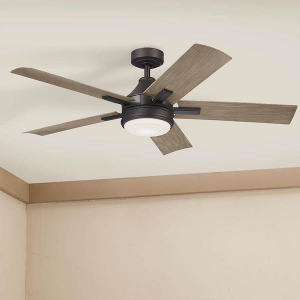 Tide 52 in. Indoor/Outdoor Olde Bronze Downrod Mount Ceiling Fan with Integrated LED with Remote Control