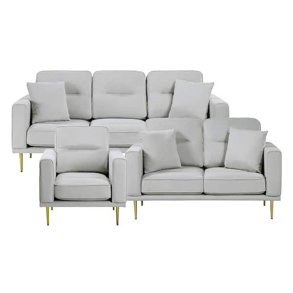 Lazzara Armando 82 in. W Straight Arm Velvet Rectangle 3-Piece Living Room Sofa Set in Gray