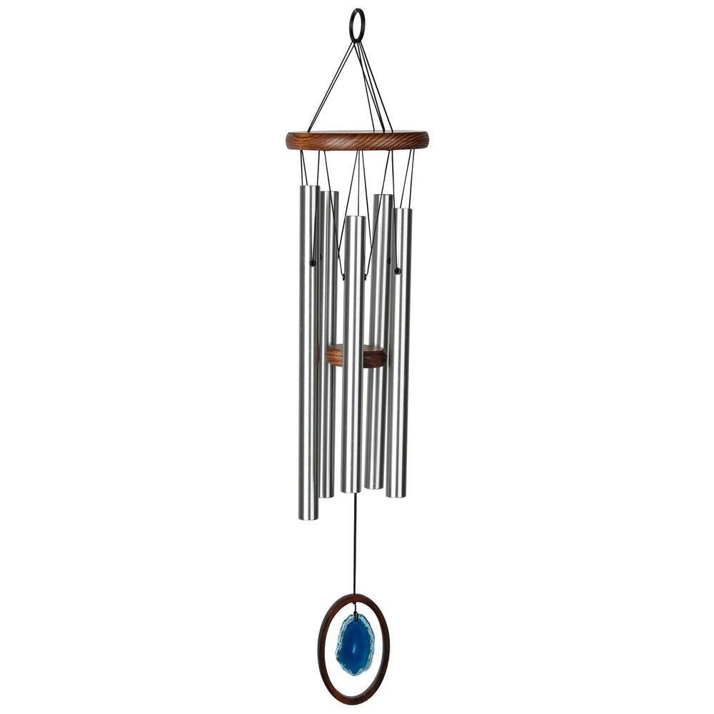 Blue Agate and Metal Wind Chime with Wooden Frame