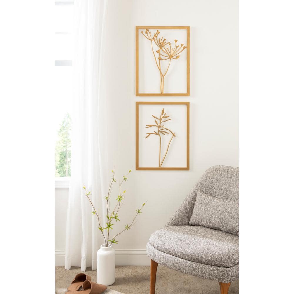 Gold Metal Framed Botanical Wall Art Set, 20 x 15 Inches