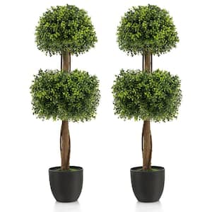 2- Pack 40 in. Artificial Boxwood Topiary Ball Tree Faux Plant for Decoration