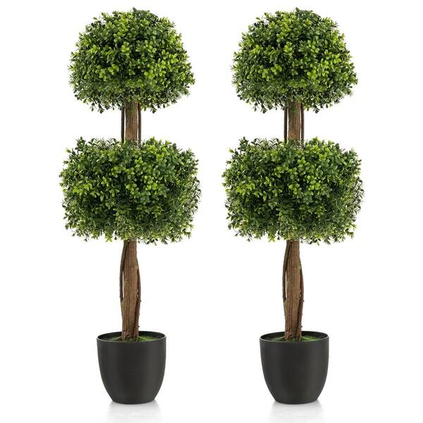2-Pack 2ft Artificial Topiary Trees – Faux Potted Plants With Replaceable Leaves For Home Decor
