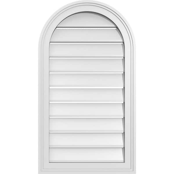 Ekena Millwork 18 in. x 32 in. Round Top White PVC Paintable Gable Louver Vent Functional