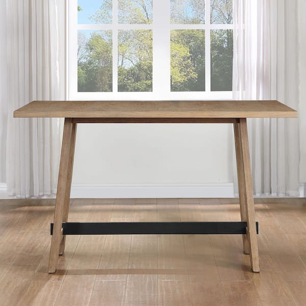 Aubrey Brown Driftwood Wood 60 in. Trestle Base Counter Height Dining Table (Seats 6)