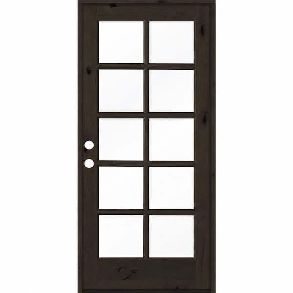 32 in. x 80 in. Knotty Alder Right-Hand/Inswing 10-Lite Clear Glass BEHR Weathered Gray Stain Wood Prehung Front Door