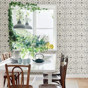 Sonoma Black Spanish Tile Paper Pre-Pasted Wallpaper Roll (Covers 56.4 Sq. Ft.)