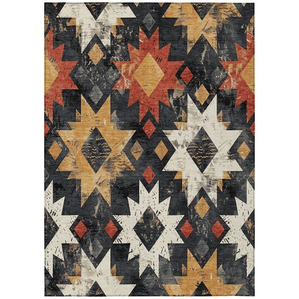 Chantille Machine Washable Indoor/Outdoor Abstract ACN1879 Black 9 ft. x 12 ft. Accent Rug
