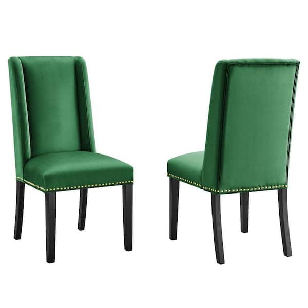 MODWAY Baron Emerald Performance Velvet Nailhead Trim Dining Side Chairs (Set of 2)