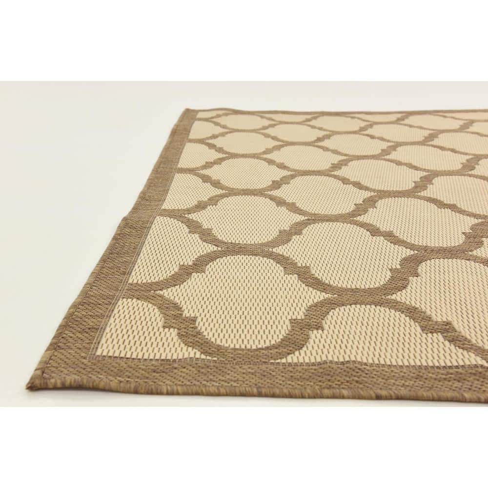 Brown and Beige Square Synthetic Outdoor Rug