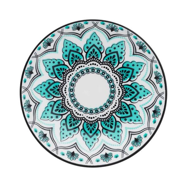 Manhattan Comfort 8.46 in. Coup Blue and Black Salad Plates (Set of 6)