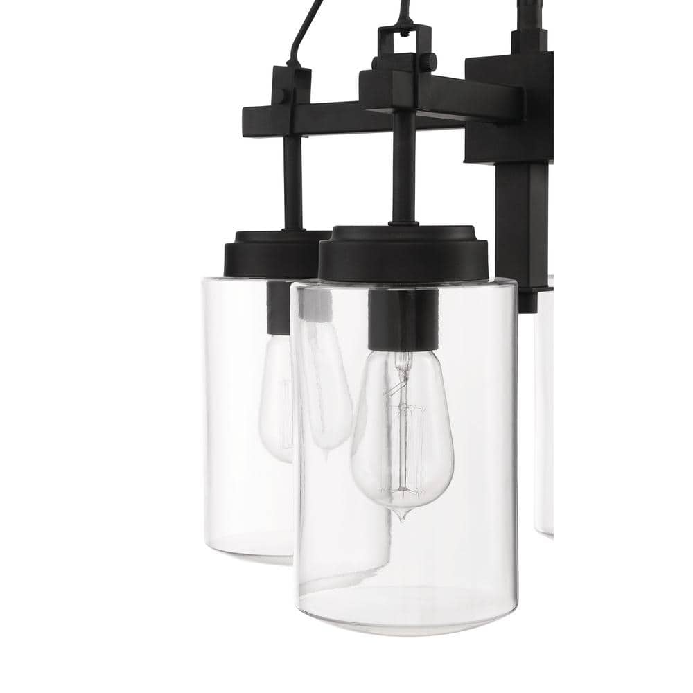 Modern Black Steel Outdoor Chandelier with Clear Glass Shades