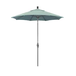 7.5 ft. Grey Aluminum Market Collar Tilt Crank Lift Patio Umbrella in Spa Sunbrella