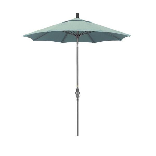 California Umbrella 7.5 ft. Grey Aluminum Market Collar Tilt Crank Lift Patio Umbrella in Spa Sunbrella