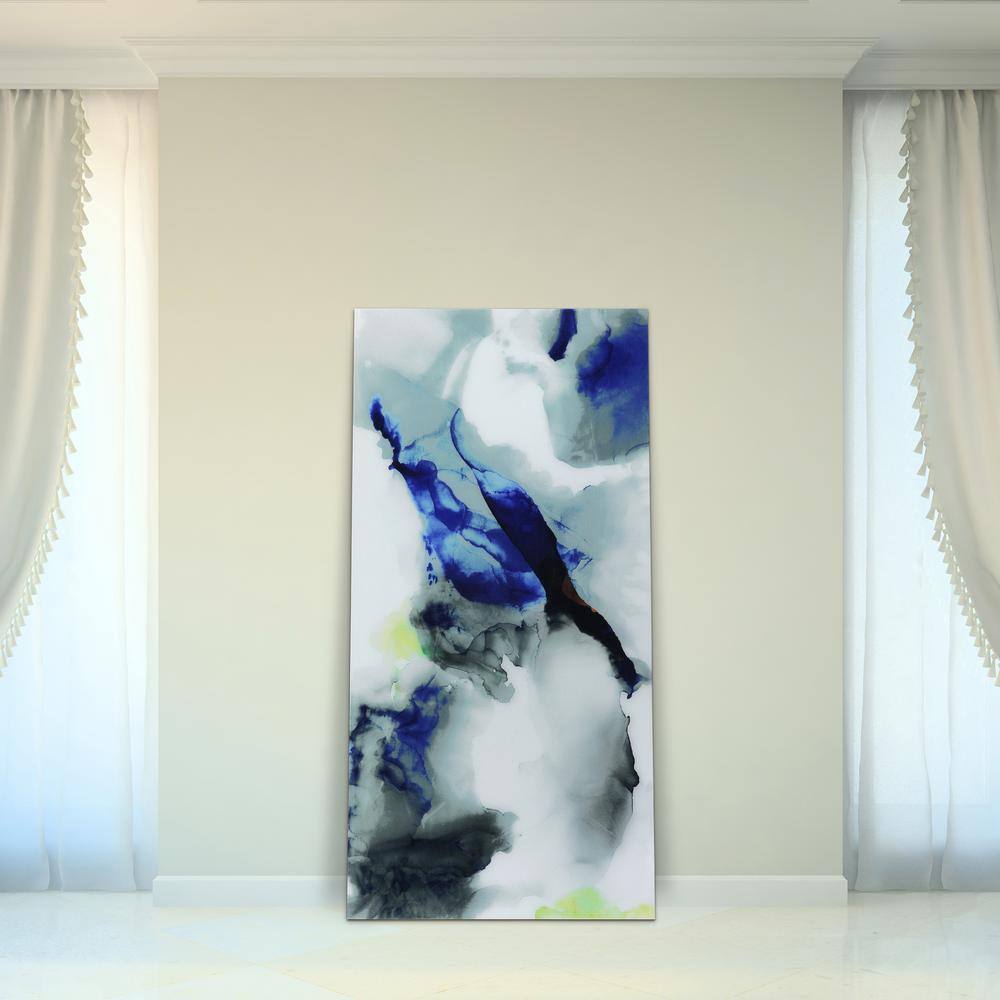 Blue and Gray Abstract Tempered Glass Wall Art, 72" x 36"