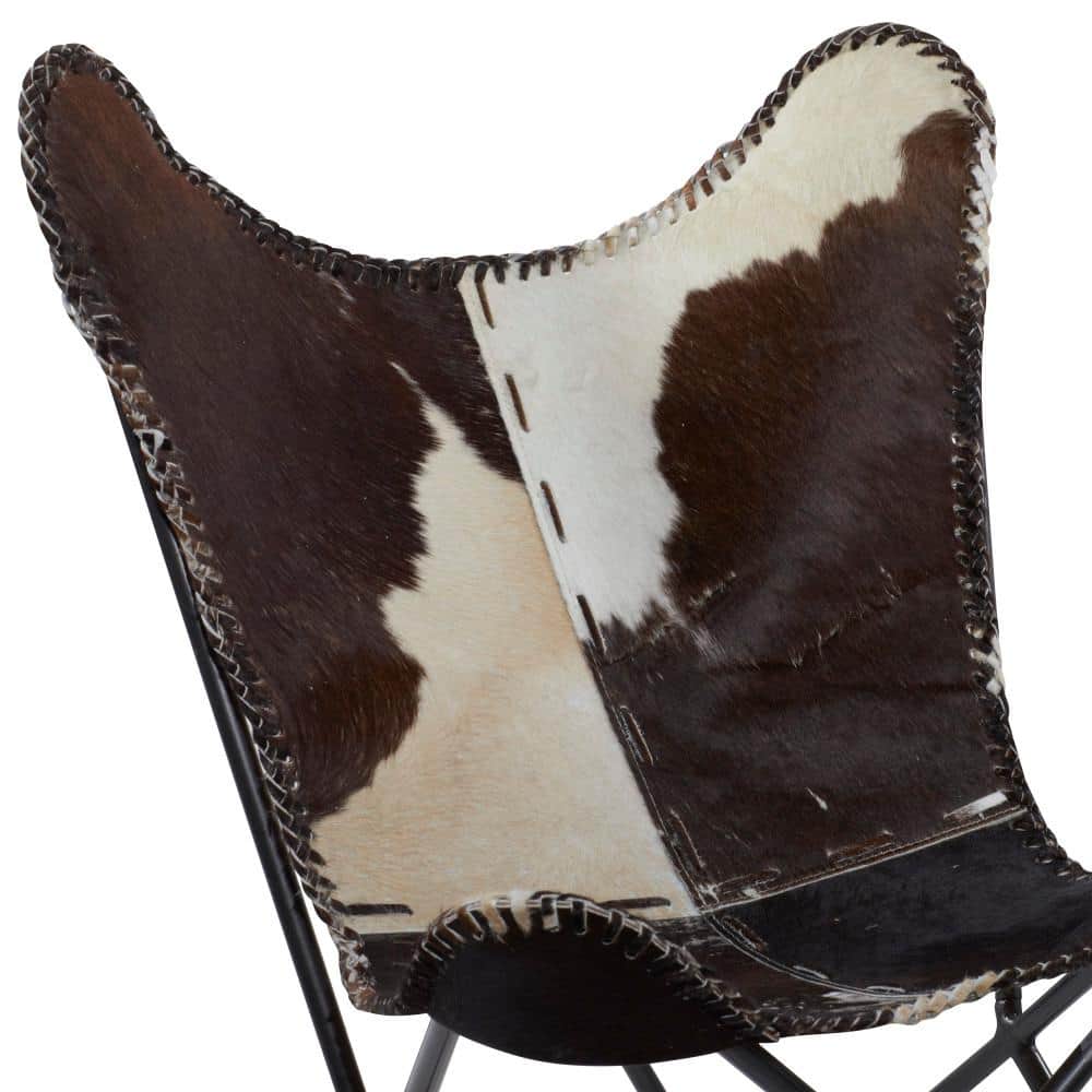 Handcrafted White Leather Butterfly Accent Chair with Metal Frame